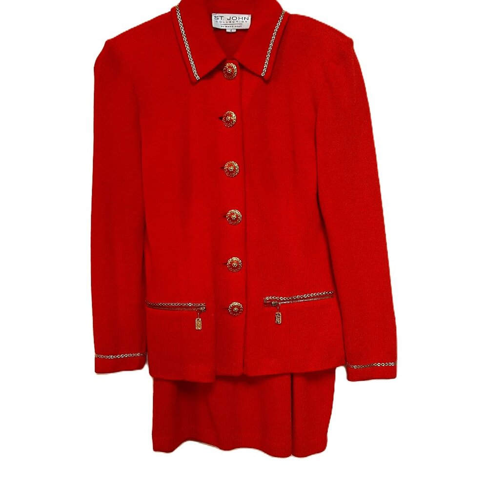 St. John knitted suit with skirt- red/orange- size 4